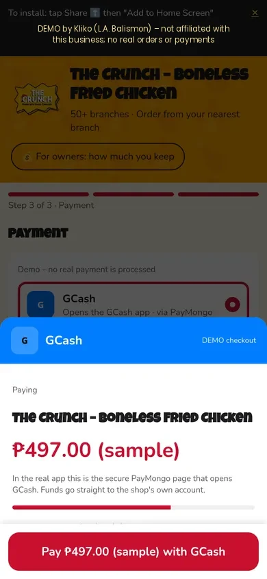 One-tap GCash checkout