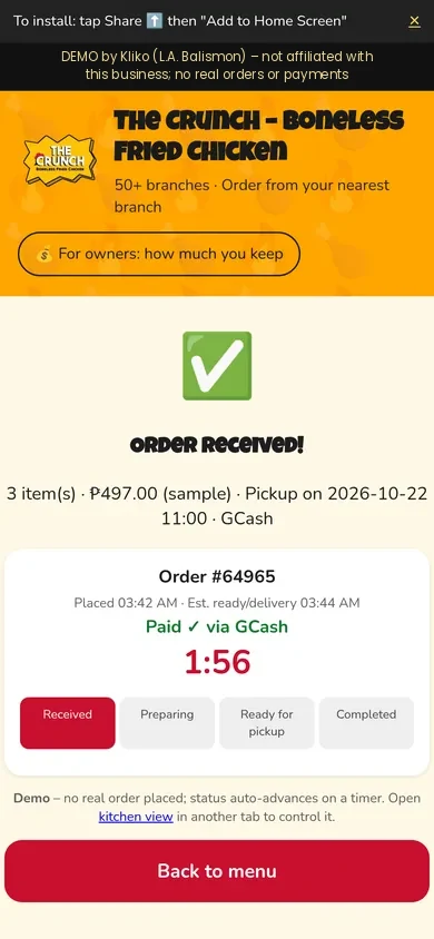 Paid order with live tracking