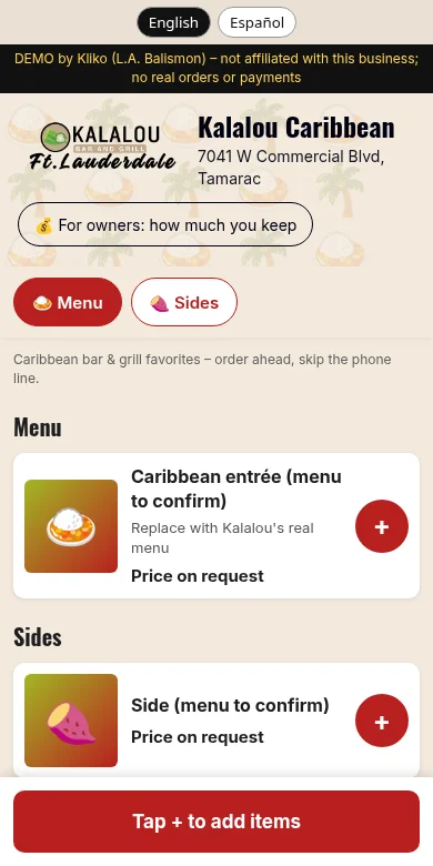 Kalalou Caribbean ordering app concept demo