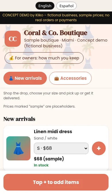 Boutique (Miami) concept demo
