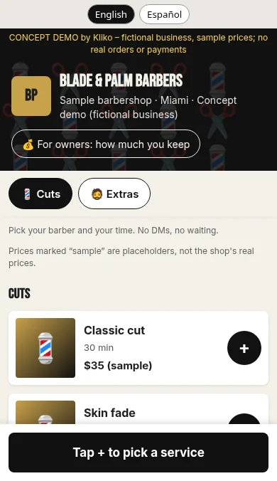 Barber booking (Miami) concept demo