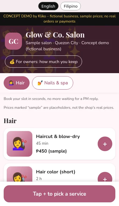 Salon booking (PH) concept demo