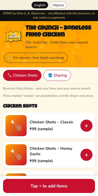 The Crunch ordering app concept demo
